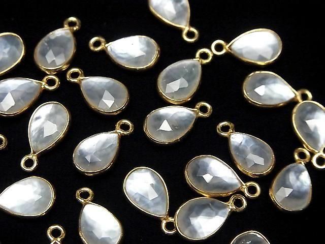 [Video] White Shell x Crystal AAA Bezel Setting Faceted Pear Shape 10x7mm 18KGP 2pcs