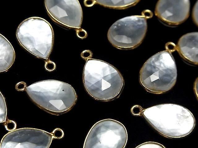[Video] White Shell x Crystal AAA Bezel Setting Faceted Pear Shape 13x9mm 18KGP 2pcs