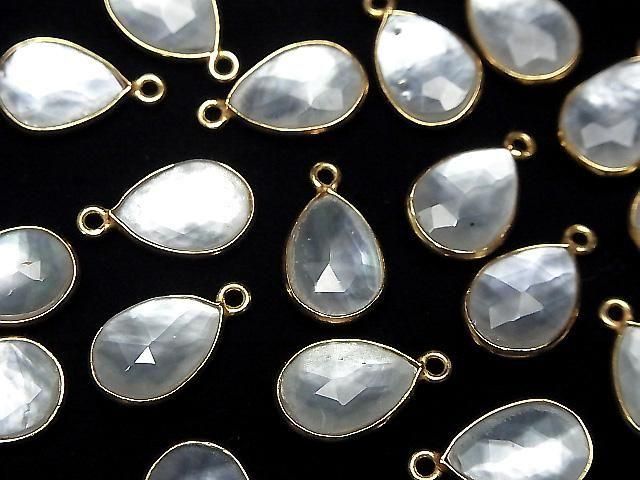[Video] White Shell x Crystal AAA Bezel Setting Faceted Pear Shape 13x9mm 18KGP 2pcs
