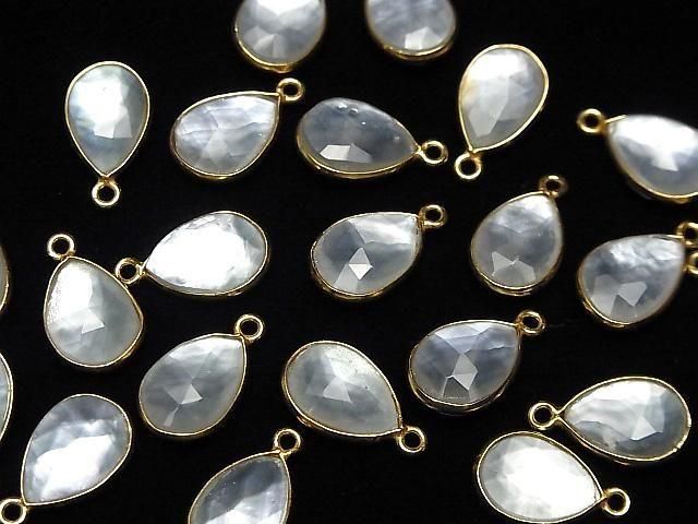 [Video] White Shell x Crystal AAA Bezel Setting Faceted Pear Shape 13x9mm 18KGP 2pcs