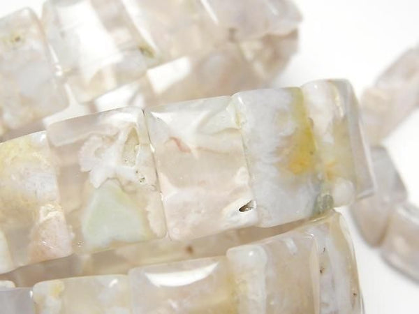 [Video] Cherry Blossom Agate 2-Hole Rectangle 19x13x6mm 1strand (Bangle Bracelet)
