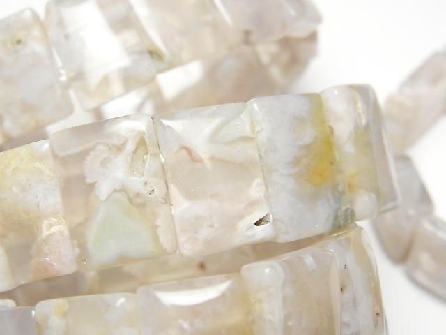 [Video] Cherry Blossom Agate 2-Hole Rectangle 19x13x6mm 1strand (Bangle Bracelet)