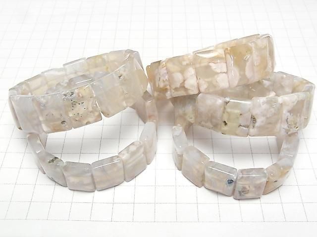 [Video] Cherry Blossom Agate 2-Hole Rectangle 19x13x6mm 1strand (Bangle Bracelet)