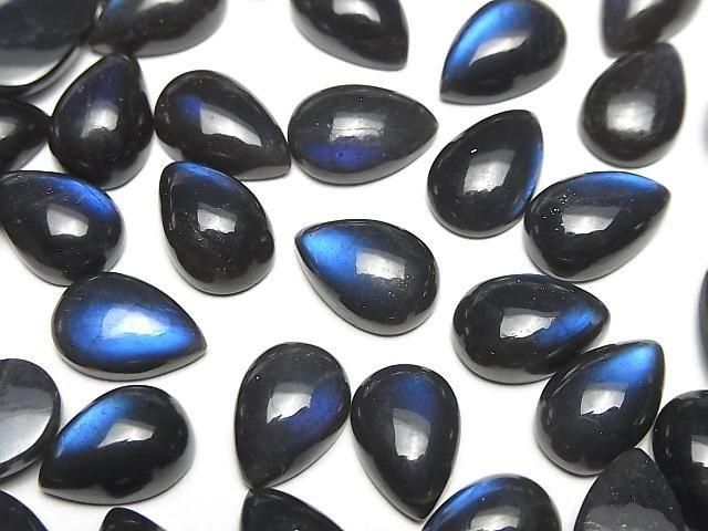 [Video]High Quality Black Labradorite AAA- Pear shape Cabochon 12x8mm 2pcs