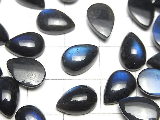 [Video]High Quality Black Labradorite AAA- Pear shape Cabochon 12x8mm 2pcs