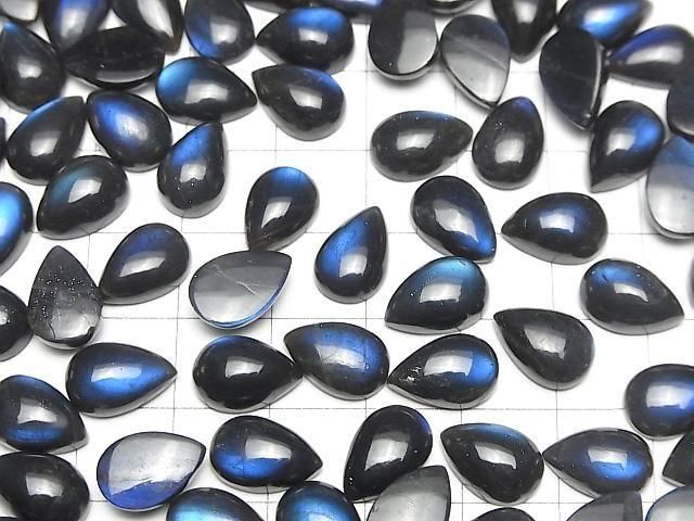[Video]High Quality Black Labradorite AAA- Pear shape Cabochon 12x8mm 2pcs