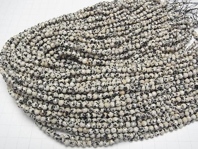 [Video]High Quality! Dalmatian Jasper Faceted Round 4.5mm 1strand beads (aprx.15inch/37cm)