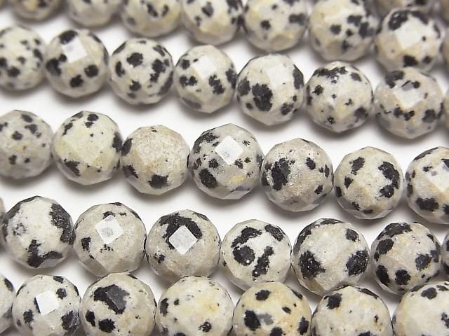 [Video]High Quality! Dalmatian Jasper 64Faceted Round 8mm 1strand beads (aprx.15inch/37cm)