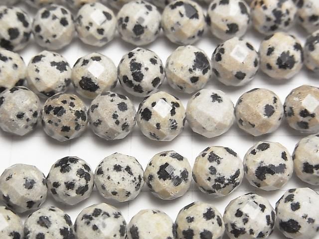 [Video]High Quality! Dalmatian Jasper 64Faceted Round 8mm 1strand beads (aprx.15inch/37cm)