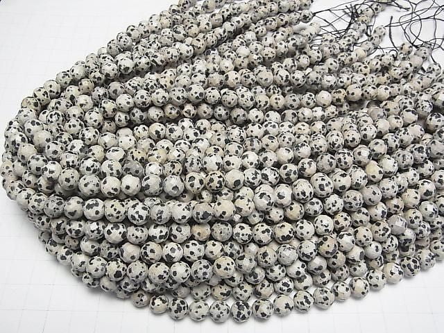 [Video]High Quality! Dalmatian Jasper 64Faceted Round 8mm 1strand beads (aprx.15inch/37cm)