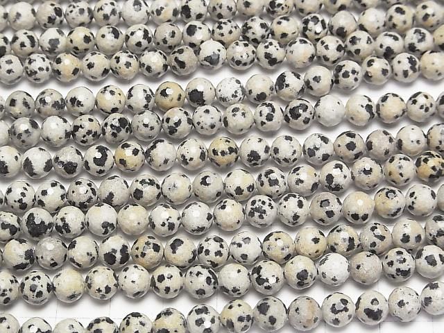 [Video]High Quality! Dalmatian Jasper 128Faceted Round 6mm 1strand beads (aprx.15inch/36cm)