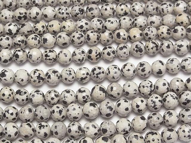 [Video]High Quality! Dalmatian Jasper 128Faceted Round 8mm 1strand beads (aprx.15inch/37cm)