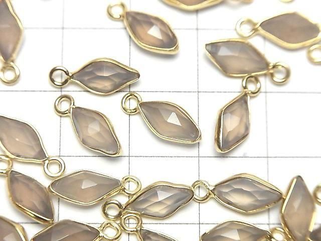 [Video]Gray Onyx AAA Bezel Setting Diamond Shape 10x6mm 18KGP 2pcs