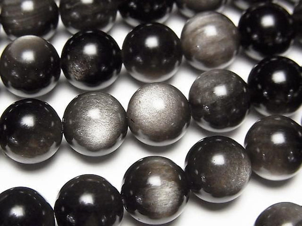 [Video]Silver Obsidian AAA+ Round 10mm half or 1strand beads (aprx.15inch/36cm)