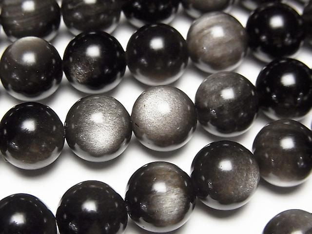 [Video]Silver Obsidian AAA+ Round 10mm half or 1strand beads (aprx.15inch/36cm)