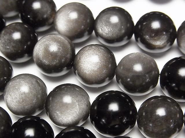 [Video] Silver Obsidian AAA+ Round 12mm half or 1strand beads (aprx.15inch/36cm)