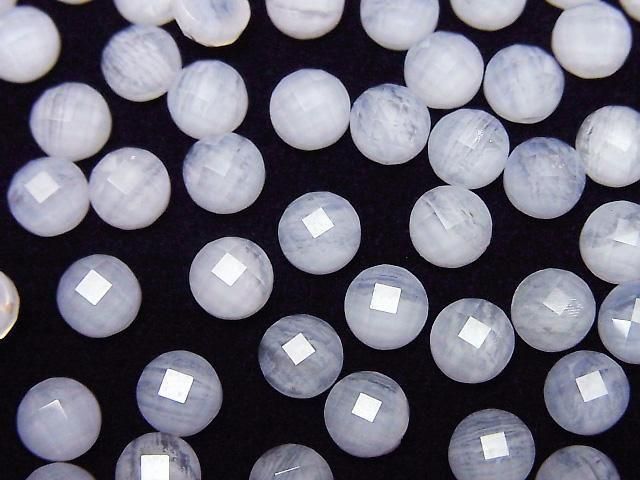 [Video] Blue Lace Agate x Crystal AAA Round Faceted Cabochon 6x6mm 2pcs