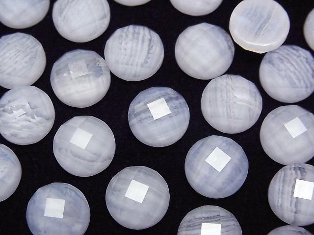 [Video] Blue Lace Agate x Crystal AAA Round Faceted Cabochon 10x10mm 2pcs