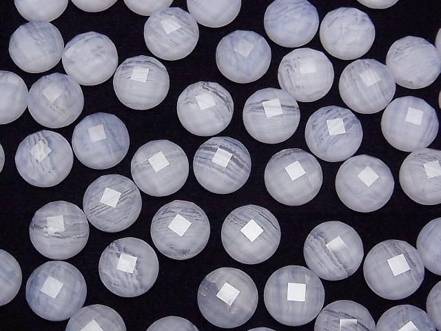 [Video] Blue Lace Agate x Crystal AAA Round Faceted Cabochon 10x10mm 2pcs