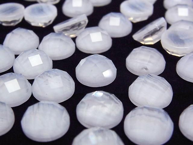 [Video] Blue Lace Agate x Crystal AAA Round Faceted Cabochon 12x12mm 2pcs