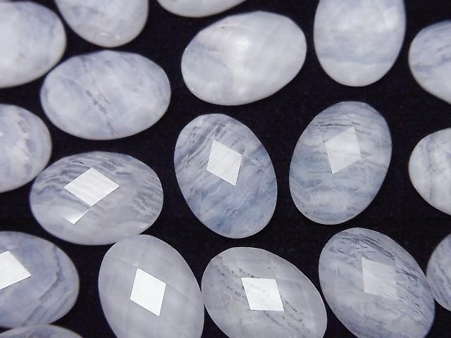 [Video] Blue Lace Agate x Crystal AAA Oval Faceted Cabochon 14x10mm 1pc