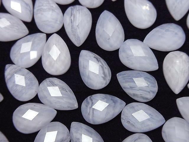 [Video] Blue Lace Agate x Crystal AAA Pear Shape Faceted Cabochon 12x8mm 2pcs