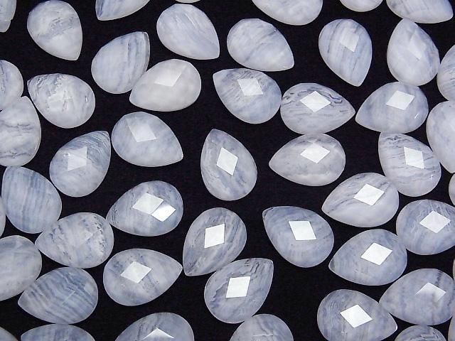 [Video] Blue Lace Agate x Crystal AAA Pear Shape Faceted Cabochon 14x10mm 2pcs