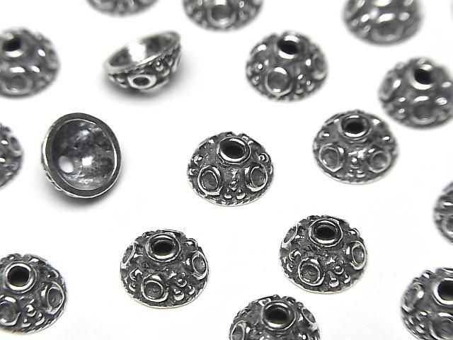 Bali Silver Bead Caps 8x8x4mm Oxidized Finish 2pcs