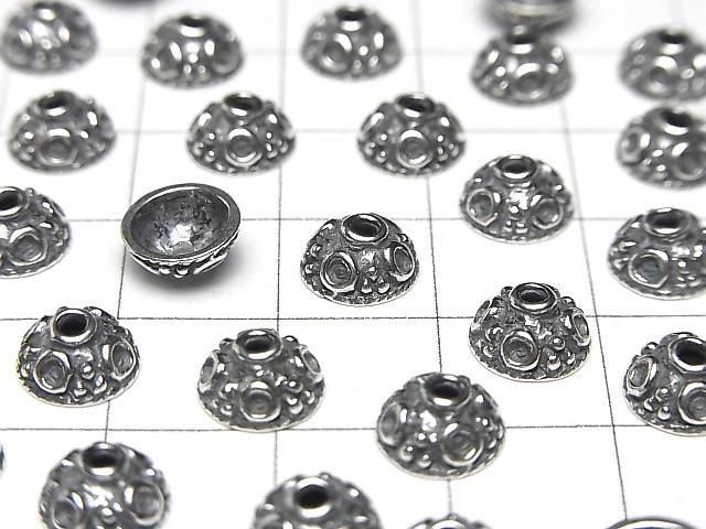 Bali Silver Bead Caps 8x8x4mm Oxidized Finish 2pcs