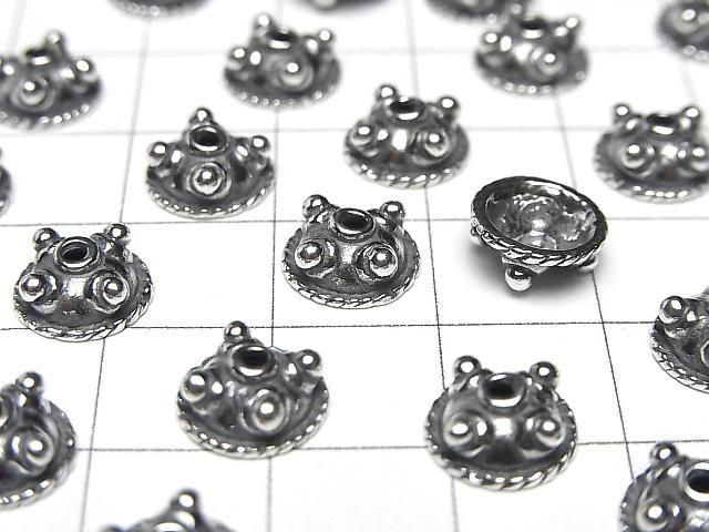 Bali Silver Bead Caps 9x9x4mm Oxidized Finish 2pcs