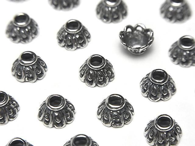 Bali Silver Bead Cap Flower 8x8x4.5mm Oxidized Finish 1pc