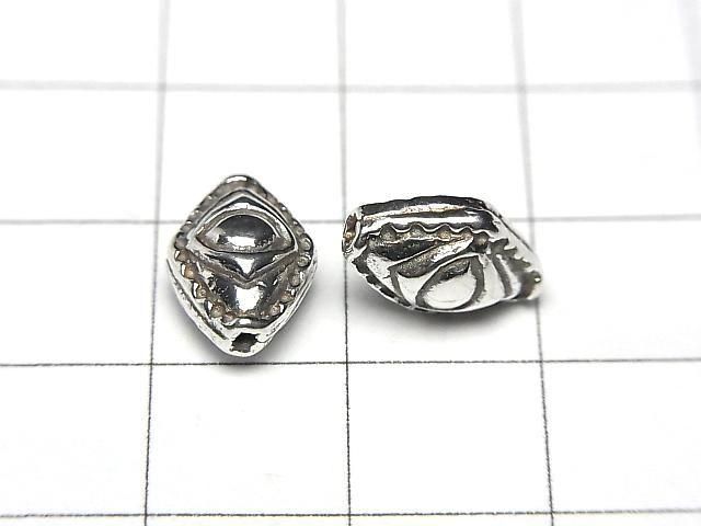 Bali Silver Rhombus Bead 11x8x5.5mm Oxidized Finish 1pc