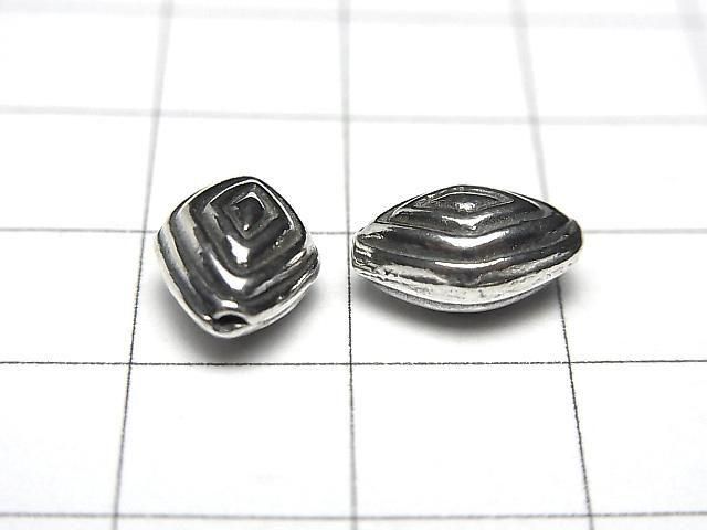 Bali Silver Rhombus Bead 11x8x5.5mm Oxidized Finish 1pc