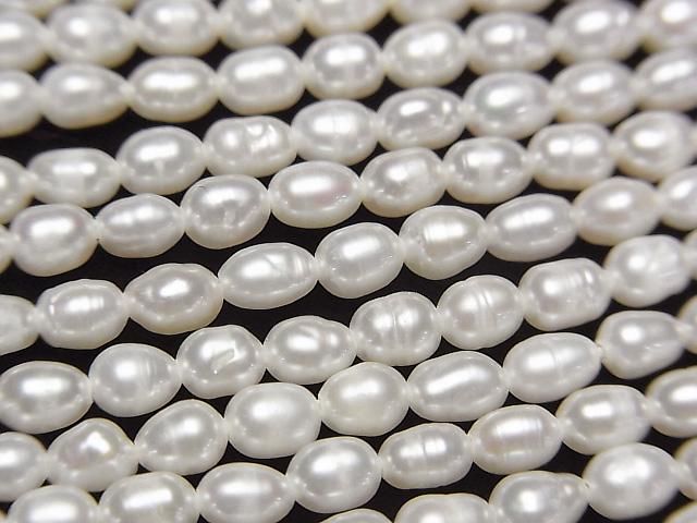 [Video] Fresh Water Pearl AA+ Rice 4x3x3mm White 1strand beads (aprx.14inch/35cm)