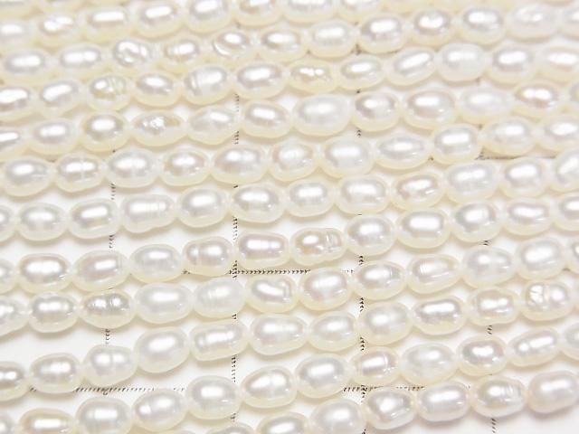 [Video] Fresh Water Pearl AA+ Rice 4x3x3mm White 1strand beads (aprx.14inch/35cm)
