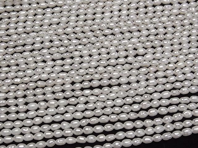 [Video] Fresh Water Pearl AA+ Rice 4x3x3mm White 1strand beads (aprx.14inch/35cm)