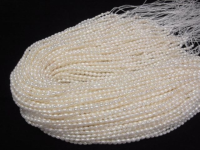 [Video] Fresh Water Pearl AA+ Rice 4x3x3mm White 1strand beads (aprx.14inch/35cm)