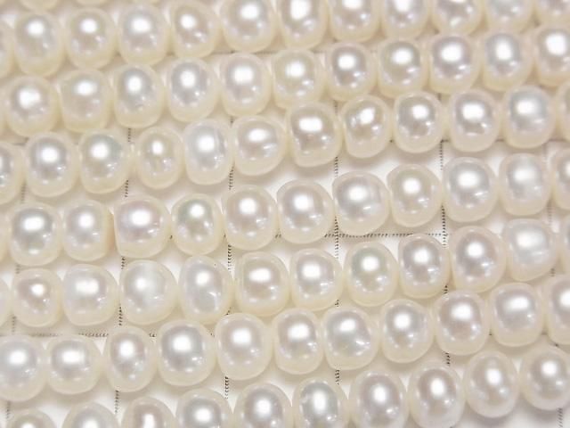 [Video] Fresh Water Pearl AA++ Rondelle -Potato 6mm White 1strand beads (aprx.15inch/36cm)