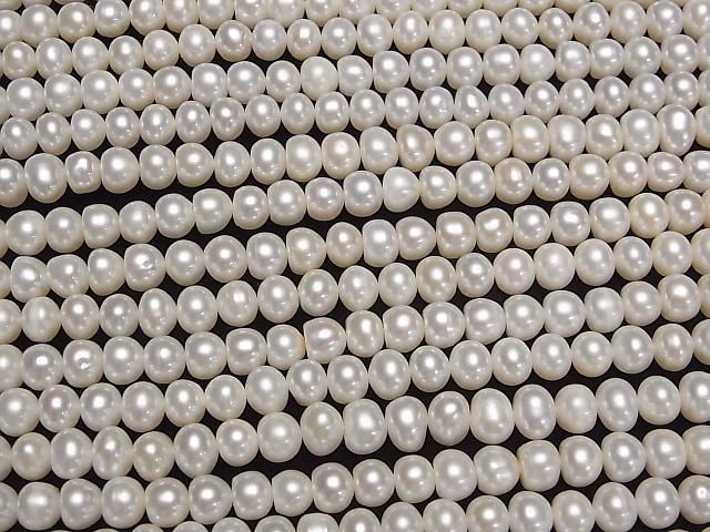 [Video] Fresh Water Pearl AA++ Rondelle -Potato 6mm White 1strand beads (aprx.15inch/36cm)