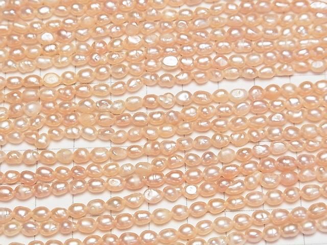 [Video] Fresh Water Pearl AA Rice 5x3.5x3.5mm Natural Orange Pink 1strand beads (aprx.13inch/33cm)