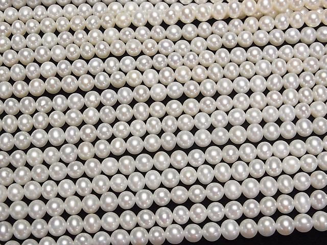 [Video] Fresh Water Pearl AAA Semi Round-Potato 5mm White half or 1strand beads (aprx.15inch/36cm)