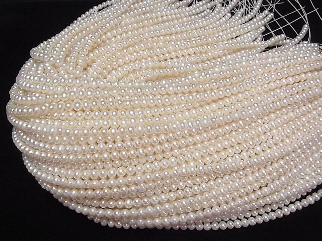 [Video] Fresh Water Pearl AAA Semi Round-Potato 5mm White half or 1strand beads (aprx.15inch/36cm)