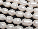 [Video] Fresh Water Pearl AA Wrinkle Rice 10x8x8mm White 1strand beads (aprx.13inch/33cm)