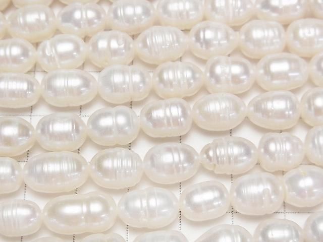 [Video] Fresh Water Pearl AA Wrinkle Rice 10x8x8mm White 1strand beads (aprx.13inch/33cm)