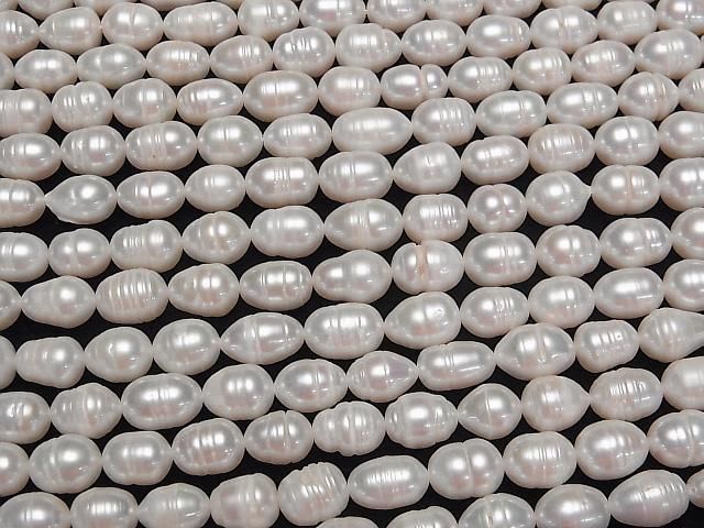 [Video] Fresh Water Pearl AA Wrinkle Rice 10x8x8mm White 1strand beads (aprx.13inch/33cm)