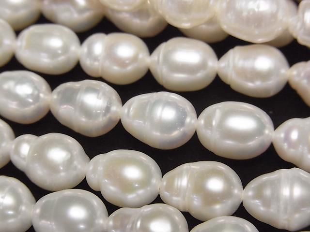[Video] Fresh Water Pearl AA+ Natural Rice-Drop 8-10mm White 1strand beads (aprx.15inch/38cm)