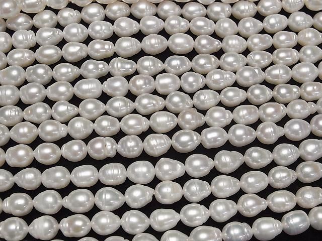 [Video] Fresh Water Pearl AA+ Natural Rice-Drop 8-10mm White 1strand beads (aprx.15inch/38cm)