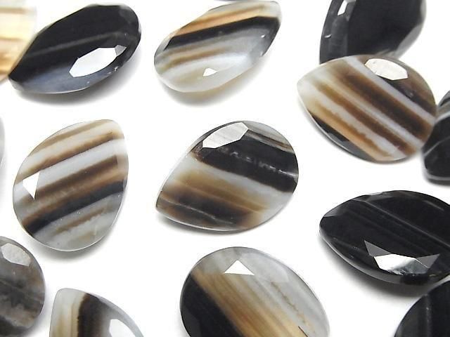 [Video] Black Stripe Agate Loose stone Pear shape Faceted 18x13mm 2pcs