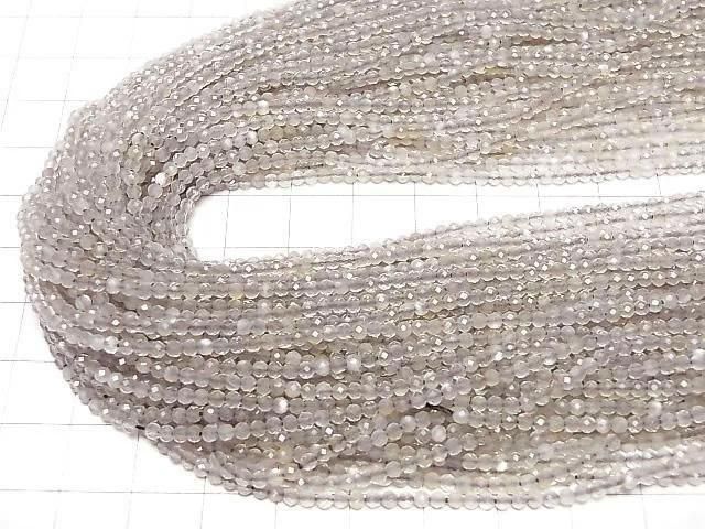 [Video]High Quality! Gray Moonstone AA++ Faceted Round 2mm 1strand beads (aprx.15inch/37cm)