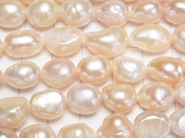 [Video]Fresh Water Pearl AA Baroque 10-15mm Natural color Light Orange 1strand beads (aprx.14inch/34cm)